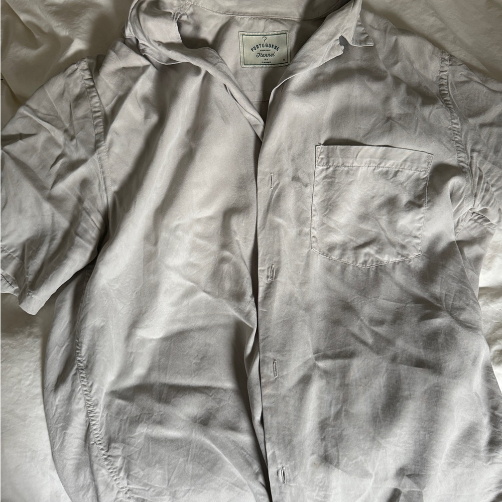 Portuguese Flannel Gray Short Sleeve Camp Shirt Large